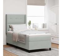 Teenpull Grey Velvet Box Spring Bed 100 x 200 cm with LED Strip Lights, Adjustable Headboard, Wooden Frame, Medium Firm Mattress for Bedroom Comfort and Modern Indoor Relaxation