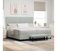Teenpull Grey Velvet Box Spring Bed 200 x 200 cm with slatted Base, upholstered headboard, Wooden Frame, Mattress Included, Modern Bedroom Comfort for Two Adults