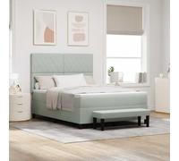 Teenpull Grey Velvet Box Spring Bed with Headboard, 200 x 160 cm Mattress, Wooden Frame, Medium Firm Foam, Indoor Bedroom Set for Two, Modern Sleep Support