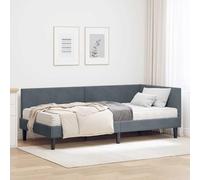 Teenpull Grey Velvet Corner Bed Frame with Mattress, 90 x 200 cm Platform Base, Upholstered Headboard, Plywood Support, Breathable Foam, Indoor Bedroom Space Saver for Adult Guest Room
