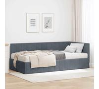 Teenpull Grey Velvet Corner Bed Frame with Mattress, 90 x 200 cm, Plywood Structure, Soft headboard, Space Saving Platform for Bedroom, Guest Room, Adult Rest
