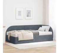 Teenpull Grey Velvet Corner Bed Frame with Mattress, Plywood Base, 204 x 104 x 72 cm, 2 Piece Set, Indoor Use, Soft Finish, Space Saving Bedroom Support