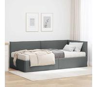 Teenpull Grey Velvet Corner Bed Frame with Mattress Set, Bed Base, Headboard, Platform Support, Storage Friendly, Space Saving Design, Indoor Bedroom Use, 204 x 94 x 74 cm