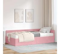 Teenpull Grey Velvet Corner Bed Frame with Mattress, Single 80 x 200 cm, Plywood Base, Breathable Upholstery, Adjustable Headboard, Indoor Bedroom Use, 2 Piece Set, Space Saving Comfort