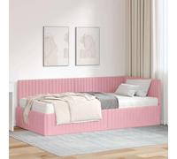 Teenpull Grey Velvet Corner Bed Frame with Mattress, Single 90 x 200 cm, Slatted Platform Base, Padded Headboard, Space Saving Bedroom Set for Indoor Use, Easy Assembly