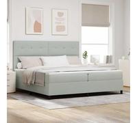 Teenpull Grey Velvet LED Box Spring Bed 200 x 200 cm, Upholstered Frame with RGB Headboard, Adjustable Height, USB Powered Indoor Bedroom Sleep Support