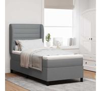 Teenpull Gris Claro Box Spring Bed with Mattress, 80 x 200 cm Fabric Upholstered Frame, Adjustable Winged Headboard, Platform Base for Bedroom Comfort and Everyday Rest