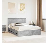 Teenpull Gris Concrete Bed Frame 150 x 200 cm Engineered Wood, upholstered headboard, slatted Base, Hidden Storage Drawers, Bedroom Platform for Two Sleepers and Indoor Use