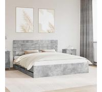 Teenpull Gris Concrete Bed Frame 180 x 200 cm Engineered Wood, slatted Base, 6 Hidden Drawers, headboard Included, Indoor Platform Bed for Bedroom Storage, Adult Rest, Easy Assembly