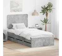 Teenpull Gris Concrete Bed Frame 75 x 190 cm Engineered Wood Canape with Hidden Drawer, Headboard, Slat Support, Bedroom Storage Platform for Indoor Use and Easy Assembly