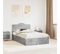 Teenpull Gris Concrete Bed Frame with Headboard, 135 x 190 cm Mattress Size, Wooden Storage Base, Slatted Support, Drawer Design for Bedroom Space Saving, Easy Assembly, Modern Home Comfort