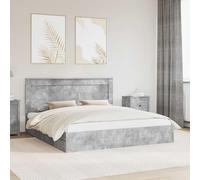 Teenpull Gris Concrete Storage Bed Frame with Headboard, Emperor 200 x 200 cm, Engineered Wood Platform Base, Slatted Support, Drawer Storage for Bedroom, Easy Assembly, 200 kg Capacity