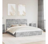 Teenpull Gris Concrete Storage Bed Frame with headboard, Engineered Wood Platform Base, Slat Support, Drawer Storage, 200 x 200 cm Emperor Size, Easy Assemble for Modern Bedroom Space Saving Comfort