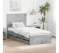 Teenpull Gris Concreto Cama somier Base lecho 90 x 190 cm Madera ingenieril con cabecero Estructura colchón Dormitorio Descanso Soporte lámina Plataforma almacenaje cajón