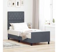 Teenpull Gris Oscuro Velvet Box Spring Bed 80 x 200 cm with slatted Frame and 2 Height headboard, Pine Wood Structure for Bedroom Support, Modern Sleep Comfort and Easy Assembly