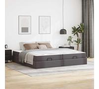Teenpull Gris PVC Bed Frame with 2 mattresses, Wooden and Metal Slat Base, Under Bed Storage, 203 x 200 x 43.5 cm, for 100 x 200 cm Single Extra Large Bedroom Use