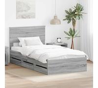 Teenpull Gris Sonoma Bed Frame 100 x 200 cm Engineered Wood Platform Base with headboard 6 Hidden Drawers slatted Support for Bedroom Storage Adult Use Indoor mounting