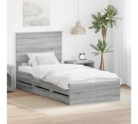 Teenpull Gris Sonoma Bed Frame 100 x 200 cm Engineered Wood, Storage headboard, slatted Platform, 6 Drawer Base, Indoor Bedroom Support for Mattress, Modern Space Saving Design