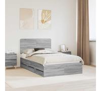 Teenpull Gris Sonoma Bed Frame 120 x 190 cm Engineered Wood, slatted Base with headboard, 6 Hidden Storage Drawers, Interior Use, Supports up to 200 kg