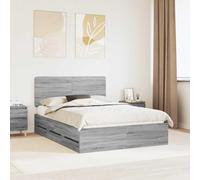 Teenpull Gris Sonoma Bed Frame, 150 x 200 cm Engineered Wood, slatted Support, Hidden Storage Drawer, headboard, Bedroom Platform Base for Adult and Guest Rooms, Indoor Use, Easy Assembly