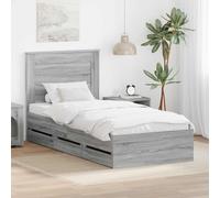Teenpull Gris Sonoma Bed Frame 75 x 190 cm Engineered Wood, slatted Base, Built in headboard, 6 Storage Drawers, Indoor Bedroom Use, Space Saving Support for restful Sleep