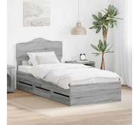 Teenpull Gris Sonoma Bed Frame 90 x 190 cm Engineered Wood, somier Base with cabecero, 6 Hidden Drawers, almacenaje for Dormitorio, Descanso, Indoor Use, Wall Mount, 100 kg Support, Easy Clean