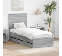Teenpull Gris Sonoma Bed Frame, Engineered Wood Structure, 75 x 190 cm Mattress Size, Slat Support, Storage Drawers, headboard, Space Saving Bedroom Platform for Indoor Use