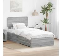 Teenpull Gris Sonoma Bed Frame with headboard, 100 x 200 cm Engineered Wood Storage Bed Base, slatted Support, Drawer, Modern Bedroom Platform for Daily Rest and Easy Assembly