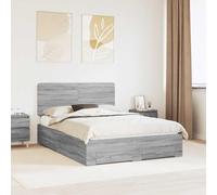 Teenpull Gris Sonoma Bed Frame with headboard, 140 x 190 cm Mattress Size, Engineered Wood, slatted Base, Drawer Storage, Easy Assembly, Space Saving for Bedroom, Adult and Guest Use