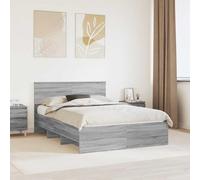 Teenpull Gris Sonoma Bed Frame with headboard, 140 x 200 cm Engineered Wood Structure, slatted Base, Mattress Support for Bedroom, Indoor Use, Sturdy and Easy to Clean