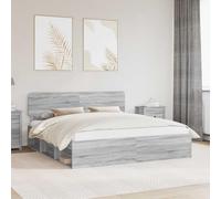 Teenpull Gris Sonoma Bed Frame with Pine headboard and Engineered Wood slatted Base, Super King 180 x 200 cm, Sturdy Support for Bedroom, Sleep, Rest, and Easy Care