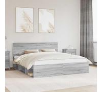 Teenpull Gris Sonoma Bed Frame with Solid Pine headboard, 180 x 200 cm Super King Size, slatted Base, Durable Wood Structure for Bedroom Comfort, Stable Support and Easy Daily Care