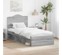 Teenpull Gris Sonoma Bed Frame with Solid Pine headboard, slatted Support Base, 75 x 190 cm Single Size, Sturdy Wooden Structure for Bedroom Sleep Comfort and Modern Decor