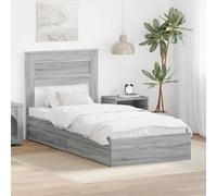Teenpull Gris Sonoma Bed Frame with Storage, headboard, slatted Base, Engineered Wood, 100 x 200 cm Single XL, Drawer, Platform, Bedroom Space Saving for Adult Guest Room