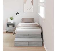 Teenpull Gris Sonoma Storage Bed Frame 90 cm Plywood, Single Bed Base with 2 Drawers, Space Saving Platform for 200 x 90 cm Mattress, Bedroom Organized Sleep Support
