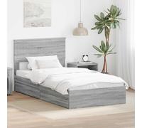 Teenpull Gris Sonoma Storage Bed Frame with headboard, 100 x 200 cm Platform Base, slatted Support, Drawer Storage, Compact Bedroom Solution, Easy Assembly, for One Sleeper, Modern Home