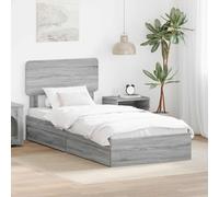 Teenpull Gris Sonoma Storage Bed Frame with headboard, 100 x 200 cm Single Extra Large, Engineered Wood, slatted Base, Drawer Storage, Easy Clean, Space Saving for Bedroom Comfort
