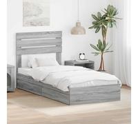 Teenpull Gris Sonoma Storage Bed Frame with headboard, 100 x 200 cm Single Size, Wooden Engineered Structure, slatted Base, Drawer Storage for Bedroom Space Saving, Adult Guest Room Use