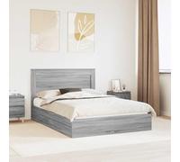 Teenpull Gris Sonoma Storage Bed Frame with headboard, 140 x 200 cm Wooden Platform Bed, slatted Base, Hidden Drawer, Mattress Support, Space Saving Bedroom Solution for Two