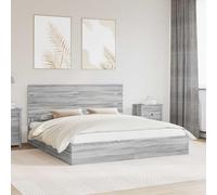 Teenpull Gris Sonoma Storage Bed Frame with headboard, 180 x 200 cm Super King Size, Engineered Wood, slatted Base, Drawer Storage, Modern Bedroom Platform for Adult Rest and Space Saving