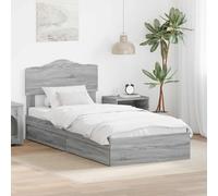 Teenpull Gris Sonoma Storage Bed Frame with headboard, 70 x 190 cm Single Size, Engineered Wood, slatted Base, Drawer Storage, Easy Assembly for Bedroom Space Saving