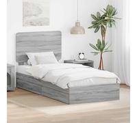 Teenpull Gris Sonoma Storage Bed Frame with headboard, Engineered Wood, 75 x 190 cm, slatted Base, Drawer Storage, Bedroom Space Saving Support for One Adult, Easy Assembly and Clean Lines