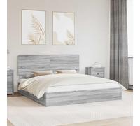 Teenpull Gris Sonoma Storage Bed Frame with headboard for Super King Mattress, Engineered Wood Platform Bed with slatted Base and Drawer, 180 x 200 cm for Modern Bedroom Space Saving