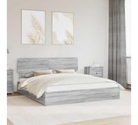 Teenpull Gris Sonoma Storage Bed Frame with headboard, Super King 180 x 200 cm, Engineered Wood Platform Base with Slat Support, Drawer Storage and Easy Clean Finish for Modern Bedroom Use