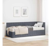 Teenpull Gris Velvet Corner Bed Frame with Mattress, Single Small 80 x 200 cm, Plywood Base, Wall Mounted headboard, Indoor Use, Space Saving Bedroom Design, Soft Touch Finish