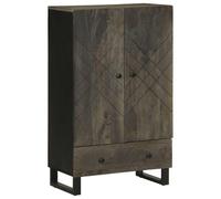 Teenpull Highboard 60 x 33 x 100 cm madera maciza mango negro, con puertas, patas de metal, espacio de almacenamiento para salón, pasillo