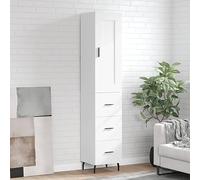 Teenpull Highboard blanco 34,5 x 34 x 180 cm, madera, estantería de pie con puerta, espacio de almacenamiento, para salón, comedor y cocina