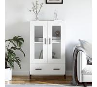 Teenpull Highboard blanco 69,5 x 31 x 115 cm, madera, patas de metal, con puertas de cristal, mucho espacio de almacenamiento, para salón, comedor, oficina