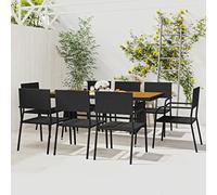 Teenpull idaXL Juego de Comedor de jardín 9 Piezas ratán sintético Negro con Mesa Madera Acacia y Estructura Acero para terraza Patio Exterior, sillas ergonómicas Resistentes y fáciles de Limpiar