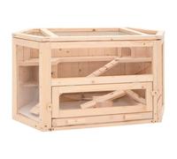 Teenpull Jaula para hámster de madera maciza de abeto, 80 x 40 x 43 cm, con frontal acrílico, techo de malla de alambre y tabla de columpio, establo para animales pequeños para cobayas, conejera para